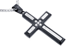 Load image into Gallery viewer, Mens Sandblasted Black Stainless Steel Cross Pendant With Cubic Zirconia - Blackjack Jewelry
