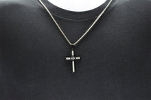 Load image into Gallery viewer, Mens Sandblasted Black Stainless Steel Cross Pendant With Cubic Zirconia - Blackjack Jewelry
