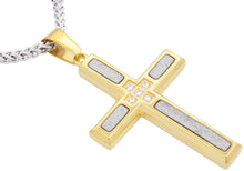 Load image into Gallery viewer, Mens Sandblasted Gold Stainless Steel Cross Pendant With Cubic Zirconia - Blackjack Jewelry
