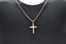 Load image into Gallery viewer, Mens Sandblasted Gold Stainless Steel Cross Pendant With Cubic Zirconia - Blackjack Jewelry
