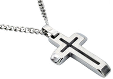 Load image into Gallery viewer, Mens Stainless Steel Cross Pendant With 24&quot; Curb Chain - Blackjack Jewelry
