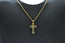 Load image into Gallery viewer, Mens Black And Gold Plated Stainless Steel Cross Pendant Necklace - Blackjack Jewelry
