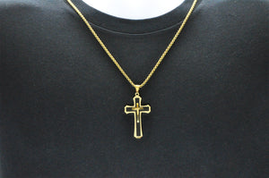 Mens Black And Gold Plated Stainless Steel Cross Pendant Necklace - Blackjack Jewelry