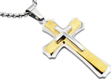 Load image into Gallery viewer, Mens Gold Plated Stainless Steel Cross Pendant Necklace - Blackjack Jewelry

