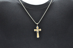 Mens Gold Plated Stainless Steel Cross Pendant Necklace - Blackjack Jewelry