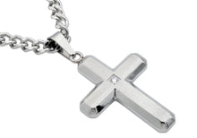 Load image into Gallery viewer, Mens Stainless Steel Cross Pendant Necklace With Cubic Zirconia - Blackjack Jewelry
