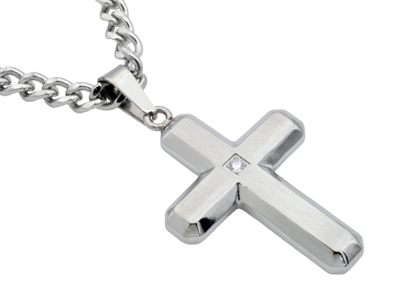 Men's factory Stainless Steel CZ Cross Pendant Necklace - Brand New