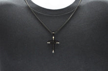 Load image into Gallery viewer, Mens Black Stainless Steel Cross Pendant Necklace With Franco Link Chain Inlay - Blackjack Jewelry
