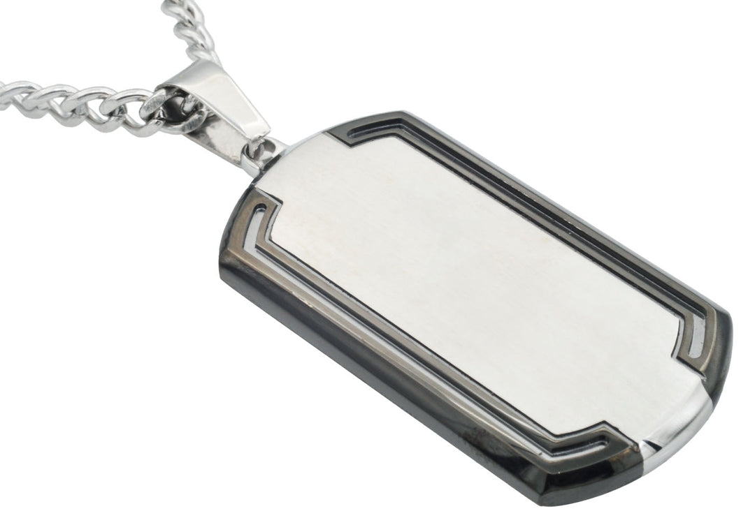 Mens Black Stainless Steel Dog Tag Pendant With Beveled Edge - Blackjack Jewelry