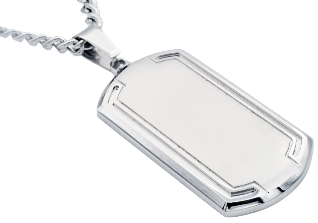 Mens Stainless Steel Dog Tag Pendant With Beveled Edge - Blackjack Jewelry