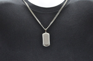 Mens Stainless Steel Dog Tag Pendant With Beveled Edge - Blackjack Jewelry