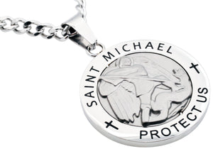 Mens Stainless Steel Saint Michael Protect Us Pendant - Blackjack Jewelry