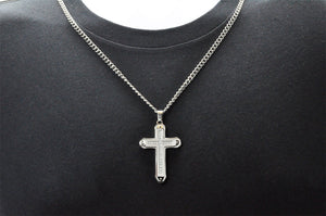 Mens Stainless Steel Cross Pendant Necklace With Cubic Zirconia