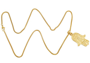 Mens Gold Stainless Steel Hamsa Pendant Necklace - Blackjack Jewelry
