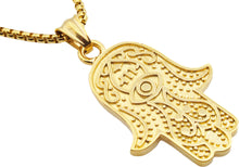 Load image into Gallery viewer, Mens Gold Stainless Steel Hamsa Pendant Necklace - Blackjack Jewelry
