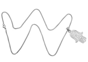 Mens Stainless Steel Hamsa Pendant Necklace - Blackjack Jewelry