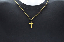 Load image into Gallery viewer, Mens Gold Stainless Steel Cross Pendant With 24&quot; Rope Chain - Blackjack Jewelry
