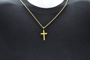 Mens Gold Stainless Steel Cross Pendant With 24" Rope Chain - Blackjack Jewelry