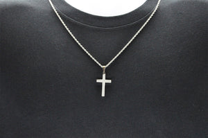 Mens Stainless Steel Cross Pendant With 24" Rope Chain - Blackjack Jewelry