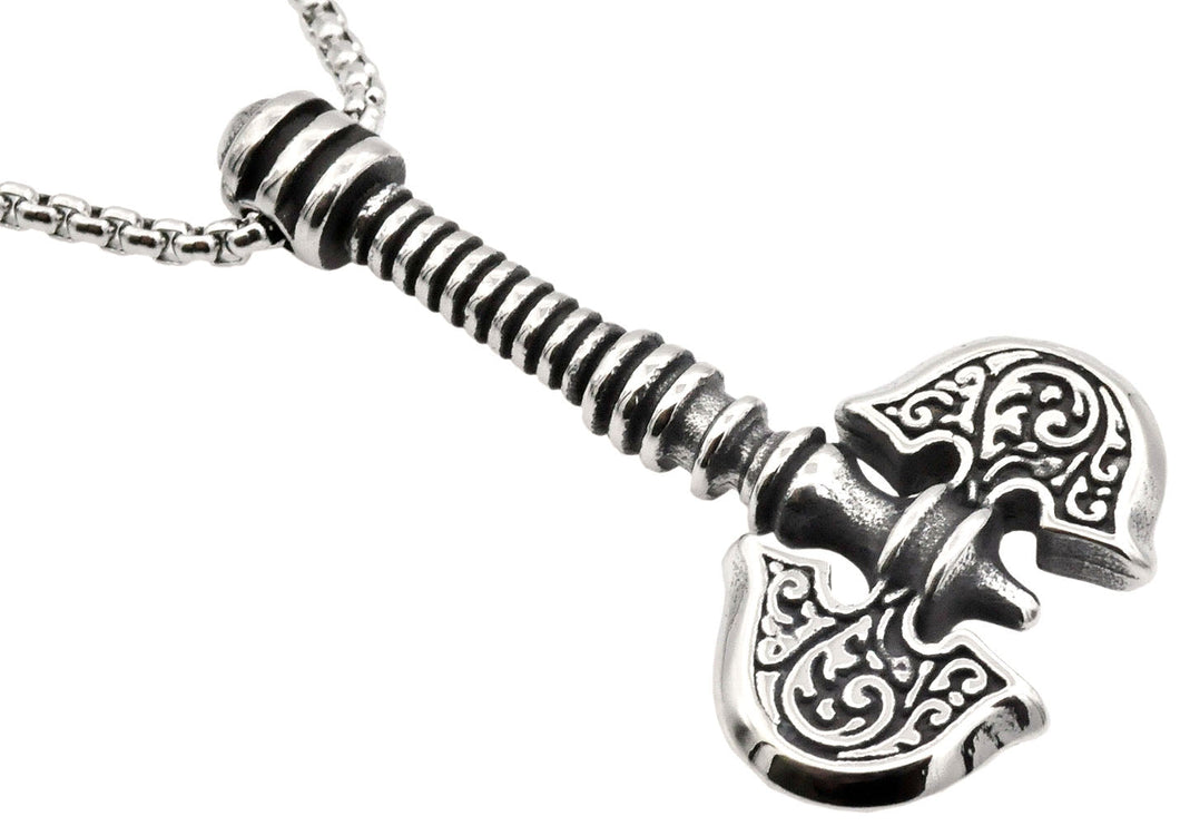 Mens Stainless Steel Axe Pendant with 24