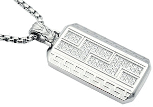 Mens Stainless Steel Greek Key CZ Dog Tag Pendant Necklace With 24" Round Box Chain - Blackjack Jewelry