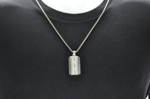 Mens Stainless Steel Greek Key CZ Dog Tag Pendant Necklace With 24" Round Box Chain - Blackjack Jewelry