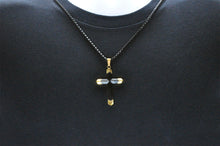 Load image into Gallery viewer, Mens Two-Toned Black with Gold Tipped Stainless Steel Cross Pendant With 24&quot; Box Chain - Blackjack Jewelry
