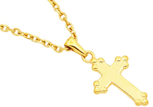 Mens Gold Stainless Steel Cross Pendant With 24" Cable Chain - Blackjack Jewelry
