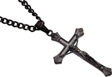 Load image into Gallery viewer, Mens Black Stainless Steel Crucifix Cross Pendant With 24&quot; Curb Chain - Blackjack Jewelry

