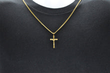 Load image into Gallery viewer, Mens Gold Stainless Steel Crucifix Cross Pendant With 24&quot; Curb Chain - Blackjack Jewelry
