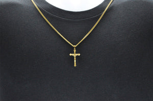 Mens Gold Stainless Steel Crucifix Cross Pendant With 24" Curb Chain - Blackjack Jewelry