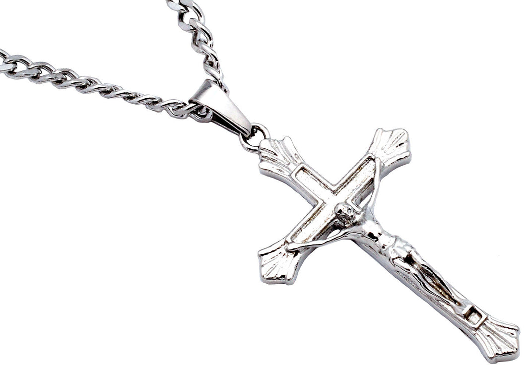 Mens Stainless Steel Crucifix Cross Pendant With 24