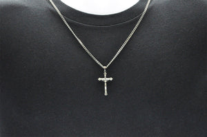 Mens Stainless Steel Crucifix Cross Pendant With 24" Curb Chain - Blackjack Jewelry