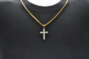 Mens Gold Plated Stainless Steel Cross Pendant With Cubic Zirconia Embedded - Blackjack Jewelry