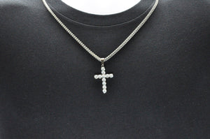 Mens Stainless Steel Cross Pendant With Cubic Zirconia Embedded - Blackjack Jewelry