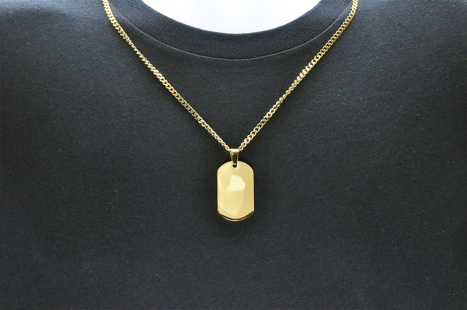 Mens Dog Tag Necklace in 14k Yellow Gold (24 in)