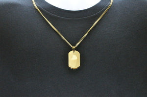 Mens Gold Stainless Steel Engravable Dog Tag Pendant Necklace With 24" Gold Curb Chain - Blackjack Jewelry