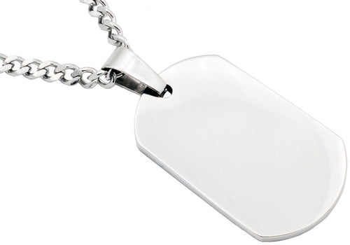 Mens Stainless Steel Engravable Dog Tag Pendant Necklace With 24