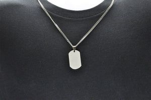 Mens Stainless Steel Engravable Dog Tag Pendant Necklace With 24" Curb Chain - Blackjack Jewelry