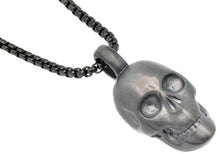 Load image into Gallery viewer, Mens Gun Metal Stainless Steel Skull Pendant Necklace With 24&quot; Box Chain - Blackjack Jewelry
