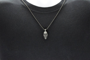 Mens Gun Metal Stainless Steel Skull Pendant Necklace With 24" Box Chain - Blackjack Jewelry