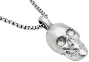 Mens Stainless Steel Skull Pendant Necklace With 24" Box Chain - Blackjack Jewelry