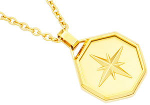 Mens Gold Stainless Steel Compass Rose Pendant - Blackjack Jewelry