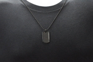 Mens Black Plated Stainless Steel Engravable Dog Tag  Pendant Necklace