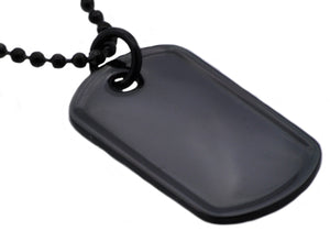 Mens Black Plated Stainless Steel Engravable Dog Tag  Pendant Necklace - Blackjack Jewelry