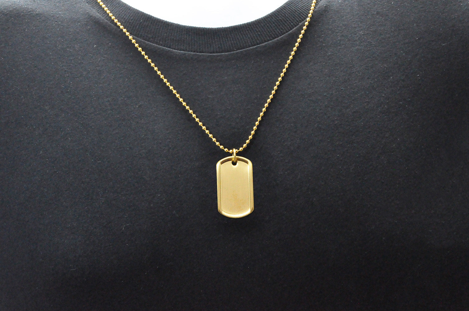 Mens Gold Stainless Steel Engravable Dog Tag Pendant Necklace
