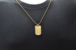 Mens Gold Stainless Steel Engravable Dog Tag  Pendant Necklace