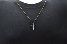 Load image into Gallery viewer, Mens Gold Stainless Steel Small Cross Pendant Necklace - Blackjack Jewelry
