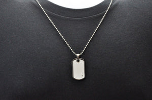 Mens Black Plated Stainless Steel Dog Tag Pendant Necklace With Black Cubic Zirconia