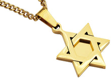 Load image into Gallery viewer, Mens Gold Stainless Steel Star Of David Pendant Necklace

